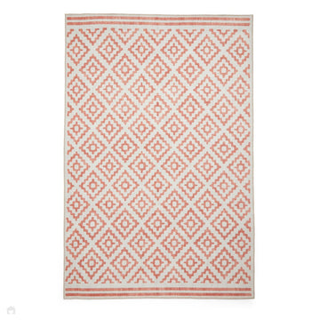 Washable Coral H1058 Modern Distressed Geometric Diamond Textured Recycled Lightweight Printed Polyester Flatweave Orange Rug-Think Rugs-Rug Love - The Most Loved Rug Store
